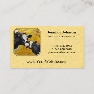 Holstein Cow and Calf Farm Yellow Business Card