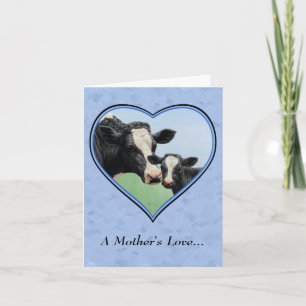 Holstein Cow and Cute Calf Blue Heart Card