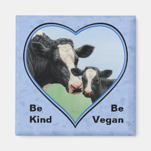 Holstein Cow & Calf Blue Heart Vegan Magnet