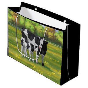 Holstein Cow & Cute Calf in Summer Pasture Large Gift Bag