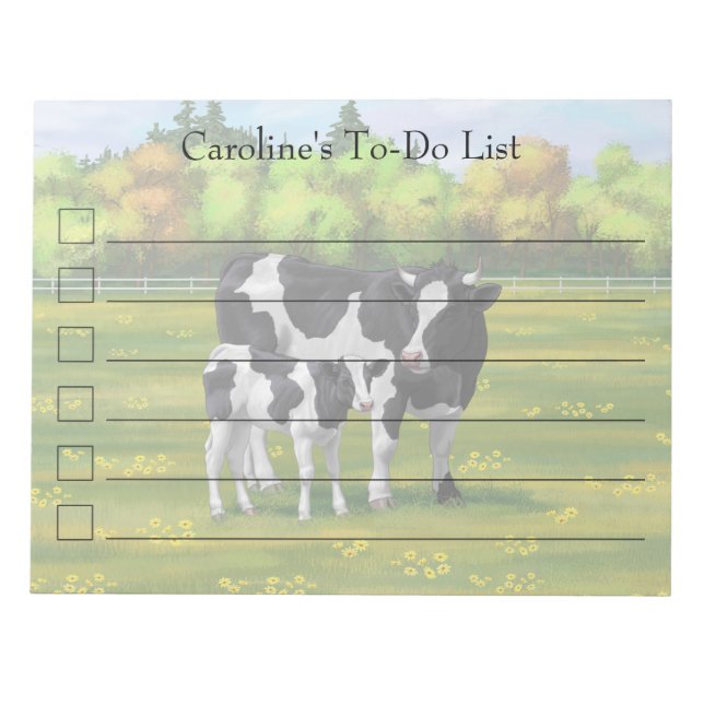 Holstein Cow & Cute Calf in Summer Pasture Notepad (Front)