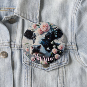 Holstein Cow Flowers Farm Farmhouse Personalised 10 Cm Round Badge