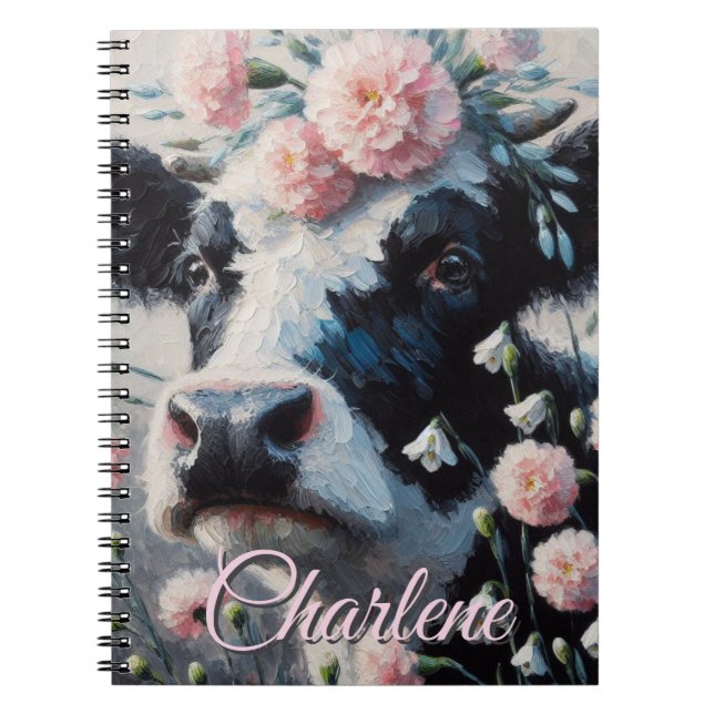 Holstein Cow Flowers Farm Farmhouse Personalised Notebook (Front)