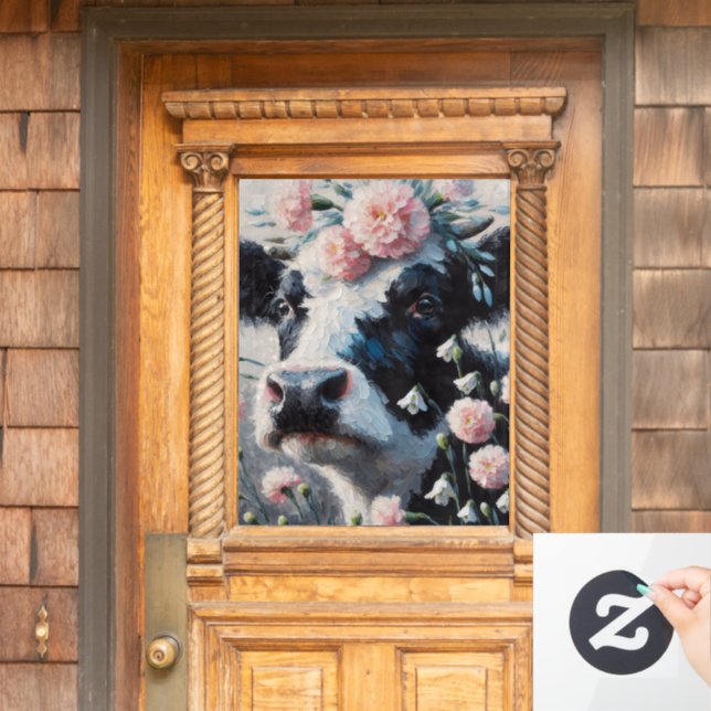 Holstein Cow in Flowers Farm Farmhouse Painting (Home Door)