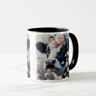Holstein Cow in Flowers Farm Farmhouse Painting Mug