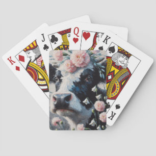 Holstein Cow in Flowers Farm Farmhouse Painting Playing Cards