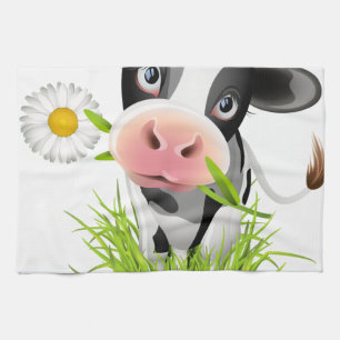 Holstein cow in grass tea towel
