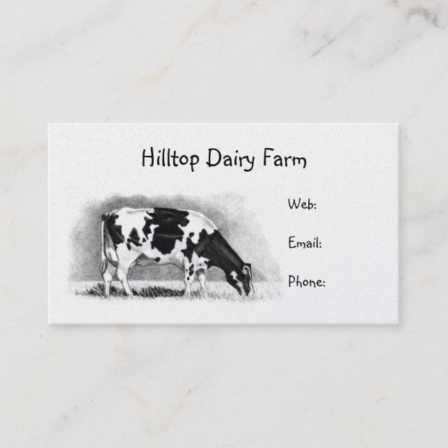 Holstein Cow in Pencil: Dairy, Milk, Farm Business Card (Front)