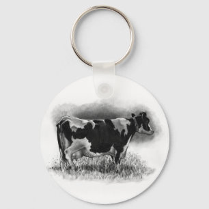 Holstein Cow: Original Pencil Drawing: Dairy Key Ring