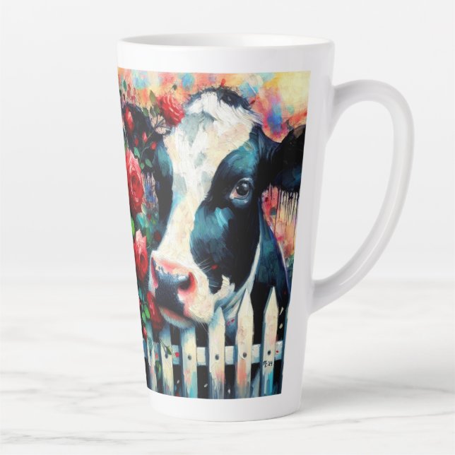 Holstein Cow Picket Fence Red Roses Black Red Latte Mug (Right)