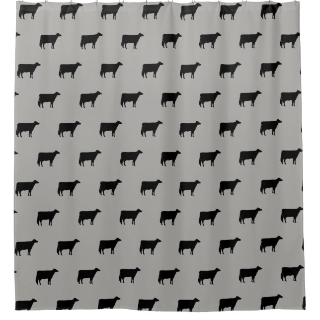 Holstein Cow Silhouettes Pattern Grey and Black Shower Curtain (Front)
