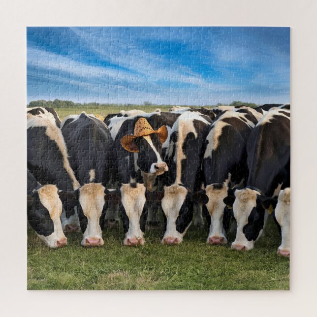 Holstein Cow Wearing a Cowboy Hat Jigsaw Puzzle (Vertical)