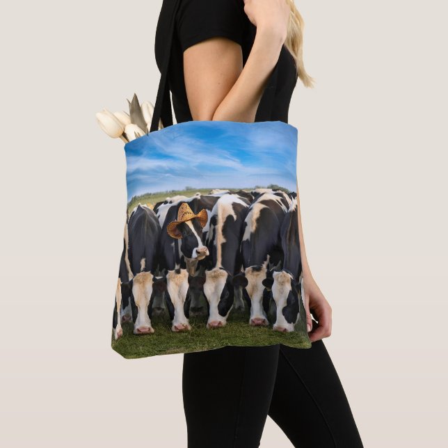 Holstein Cow Wearing a Cowboy Hat Tote Bag (Close Up)