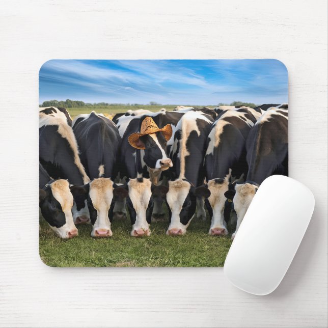Holstein Cow Wearing Cowboy Hat Mouse Pad (With Mouse)