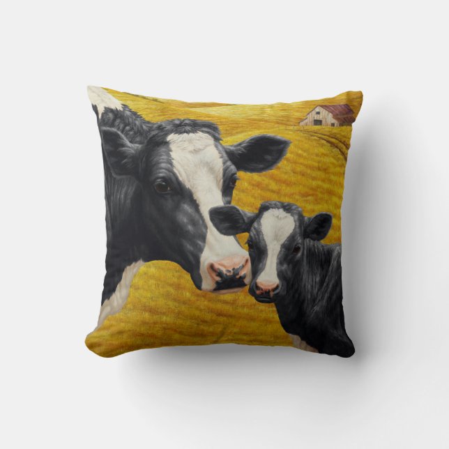 Holstein Cows and Old Wood Barn Cushion (Front)