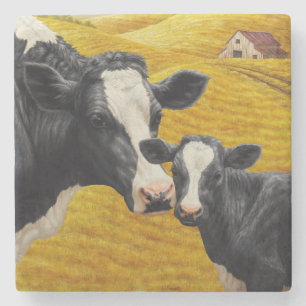 Holstein Cows and Old Wood Barn Stone Coaster