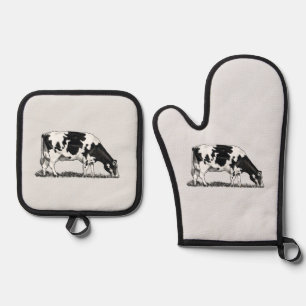 Holstein Dairy Cow Oven Mitt & Pot Holder Set