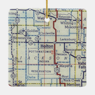 Holton Kansas Vintage Map Ceramic Ornament