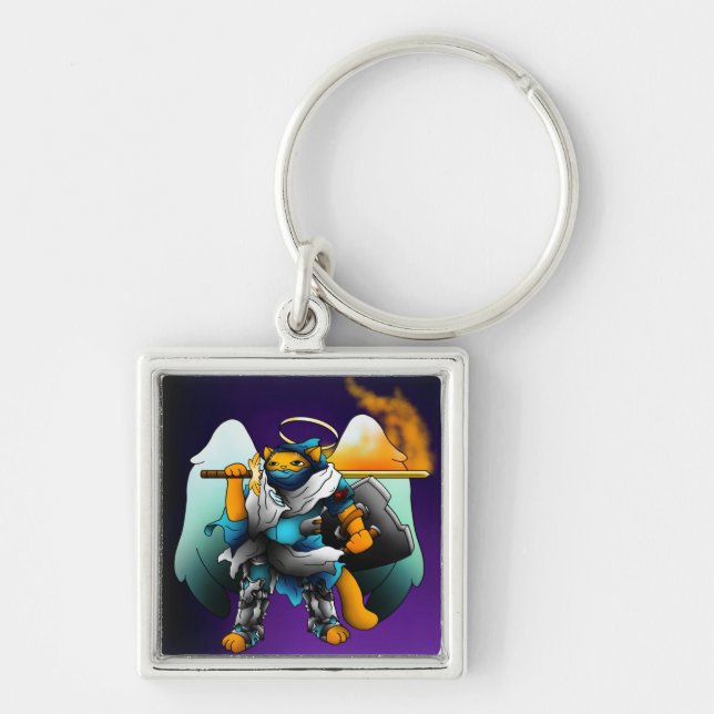 Holy Angel Knight Cat Key Ring (Front)