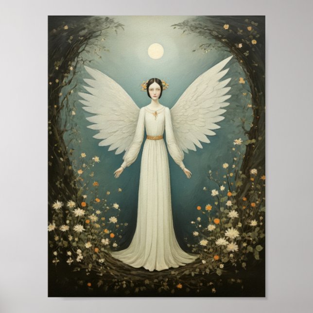 Holy angel with wings, between flowers poster (Front)