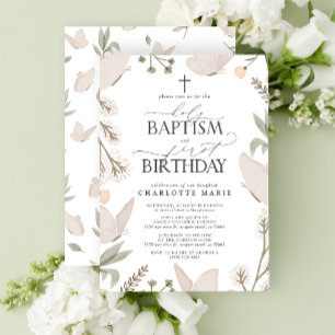 Holy Baptism & 1st Birthday Butterflies Floral Invitation