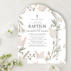 Holy Baptism Butterflies Watercolor Floral Neutral Invitation