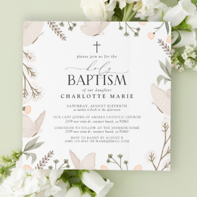 Holy Baptism Butterflies Watercolor Floral Neutral Invitation (Holy Baptism Invitation!)