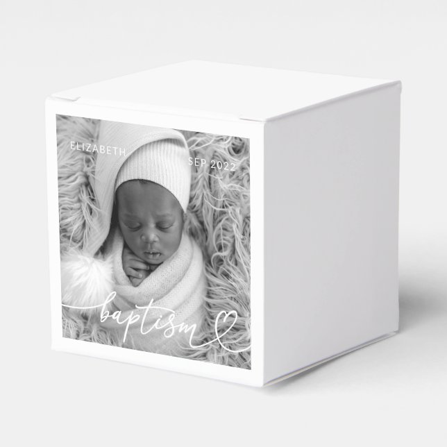 Holy Baptism Elegant Modern Chic Heart Baby Photo Favour Box (Front Side)