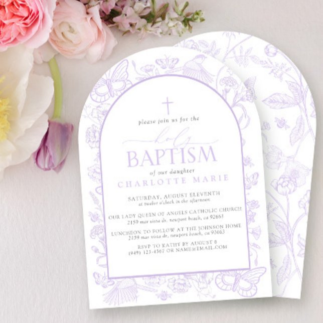 Holy Baptism Lilac Lavender Floral Butterflies Invitation (Creator Uploaded)