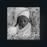 Holy Baptism Modern Elegant Chic Heart Baby Photo 15 Cm Square Badge<br><div class="desc">This simple and modern design is composed of serif typography and add a custom photo,  add baby's name and month and year of baptism</div>