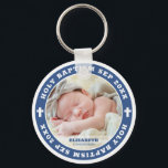 Holy Baptism Modern White Cross Custom Photo Key Ring<br><div class="desc">This simple and modern design is composed of serif typography and add a custom photo.</div>