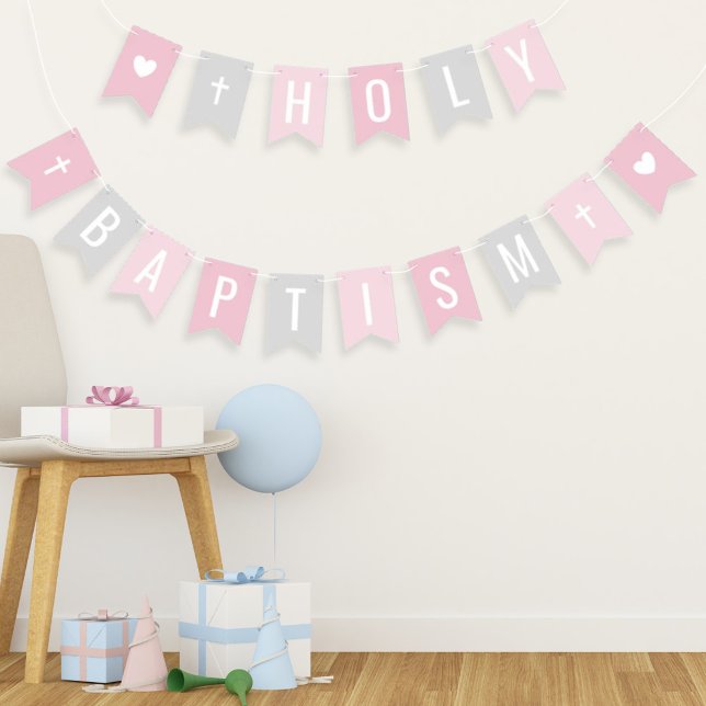 Holy Baptism Pink and Grey Baby Girl Celebration Bunting (Creator Uploaded)