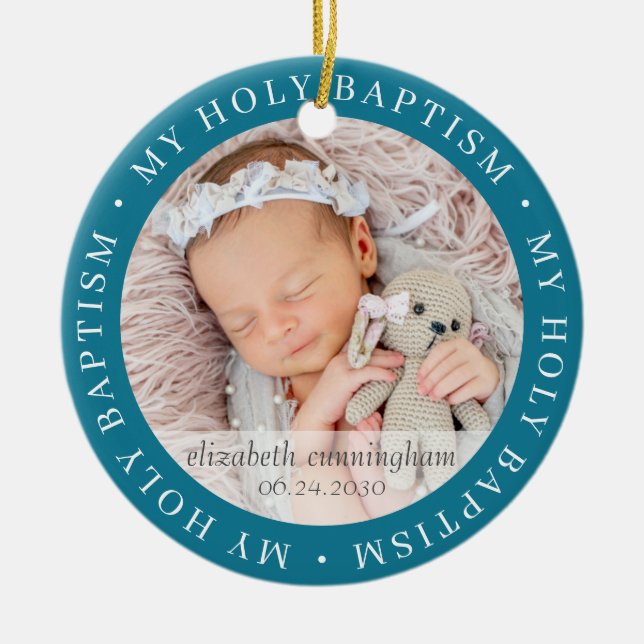 Holy Baptism Simple Frame Modern Custom Photo Ceramic Tree Decoration (Front)
