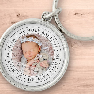 Holy Baptism Simple Frame Modern Custom Photo Key Ring