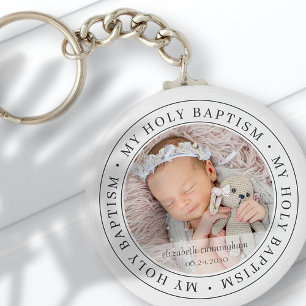 Holy Baptism Simple Frame Modern Custom Photo Key Ring