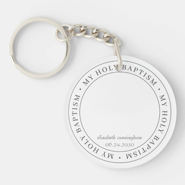 Holy Baptism Simple Frame Modern Custom Photo Key Ring (Front)