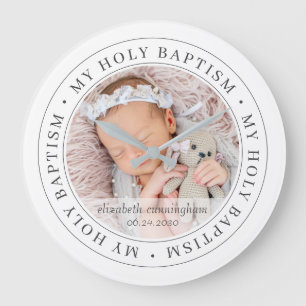 Holy Baptism Simple Frame Modern Custom Photo Large Clock