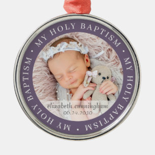 Holy Baptism Simple Frame Modern Custom Photo Metal Tree Decoration