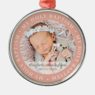 Holy Baptism Simple Frame Modern Custom Photo Metal Tree Decoration