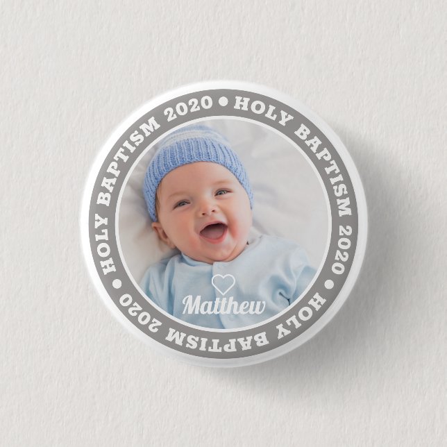 Holy Baptism Simple Modern Custom Photo 3 Cm Round Badge (Front)