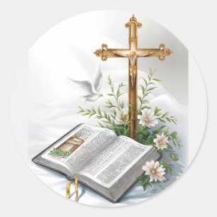 Holy Bible and Cross Christian Classic Round Sticker