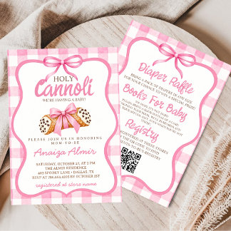 Holy Cannoli All in One Pink Bow Baby Shower Invitation