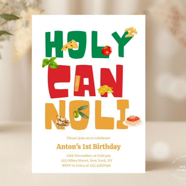 Holy Cannoli Pizza Italian Birthday Invitation (holy cannoli adult birthday party, italian birthday party, pizza and wine birthday party, italian re)