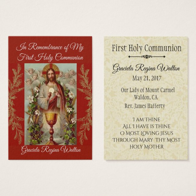 Holy Card Jesus First Holy Communion Flowers (Front & Back)