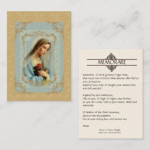 Holy Card Our Lady with Red Rose gold damask