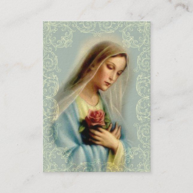 Holy Card | Our Lady with Red Rose | white+lace (Front)