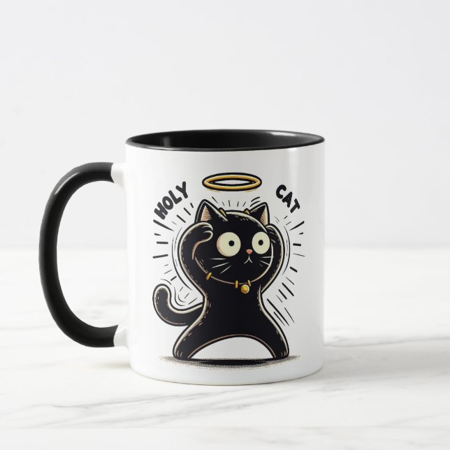  Holy Cat - Alert Black Cat with Halo Funny  Mug (Left)