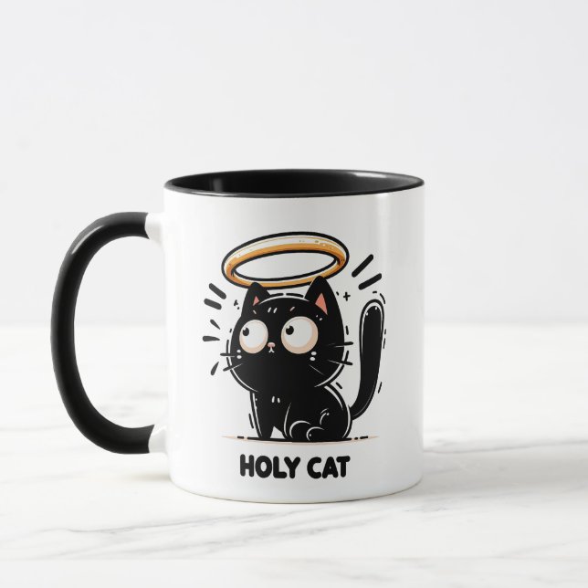  Holy Cat - Cute Black Cat with Halo Funny Mug (Left)