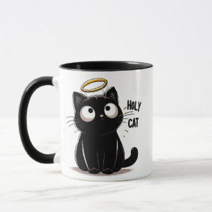 Holy Cat - Minimalist Black Cat with Halo Cute Mug