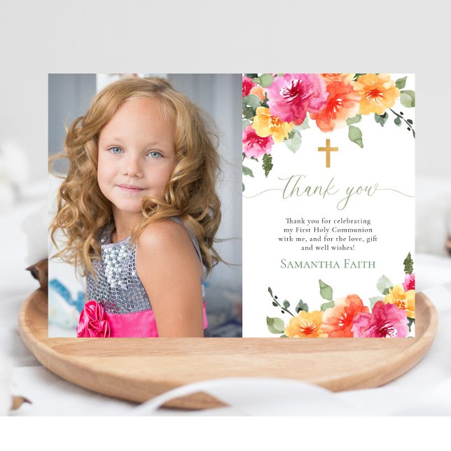 Holy Communion Baptism bright florals thank you Invitation (Creator Uploaded)
